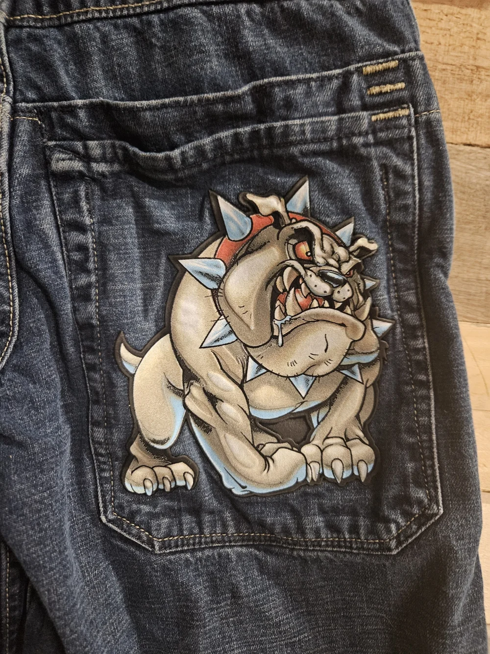 Vintage JNCO Kids Denim Shorts Size 10 Embroidered Jorts Bulldog Pocket Patch